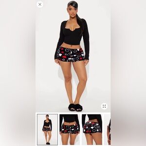 Plush Stylish Black and Red Heart Print Pajama Shorts